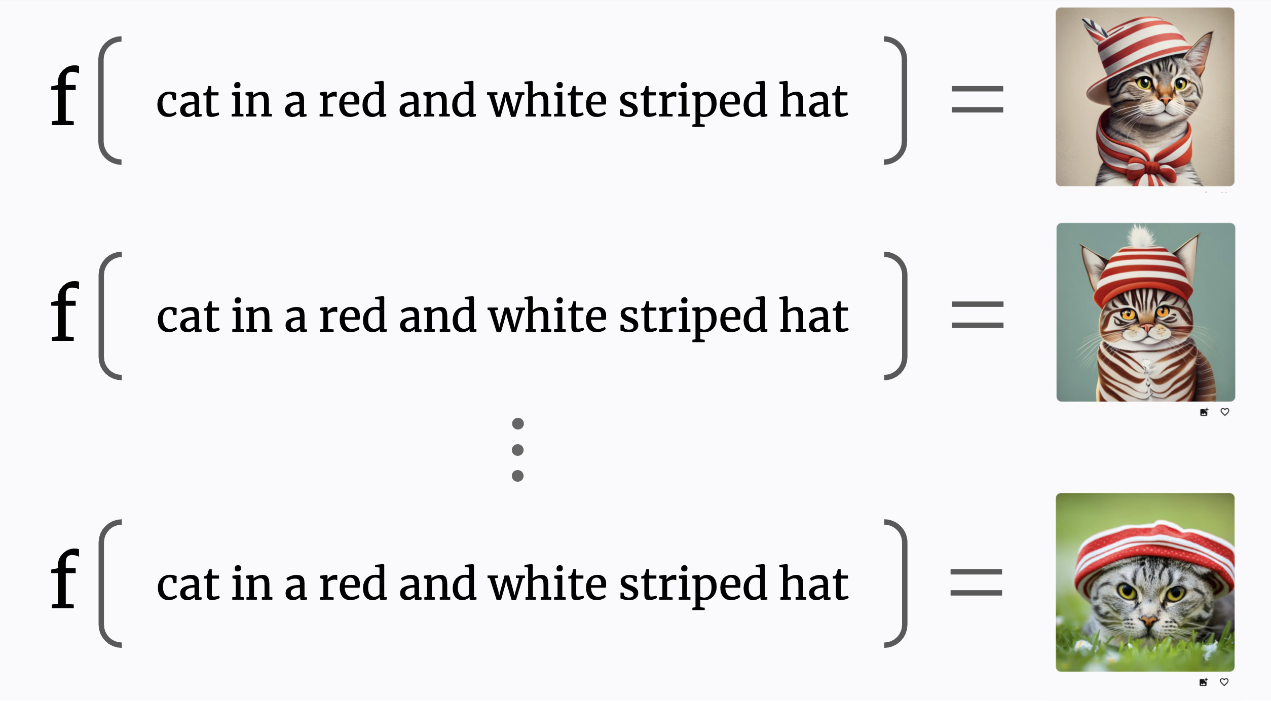 Multiple generations of ``cat in a red and white striped hat'' 